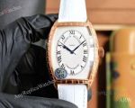High Quality Replica Franck Muller White Leather Strap White Face Gold Colors Bezel Watch 55*42*13mm